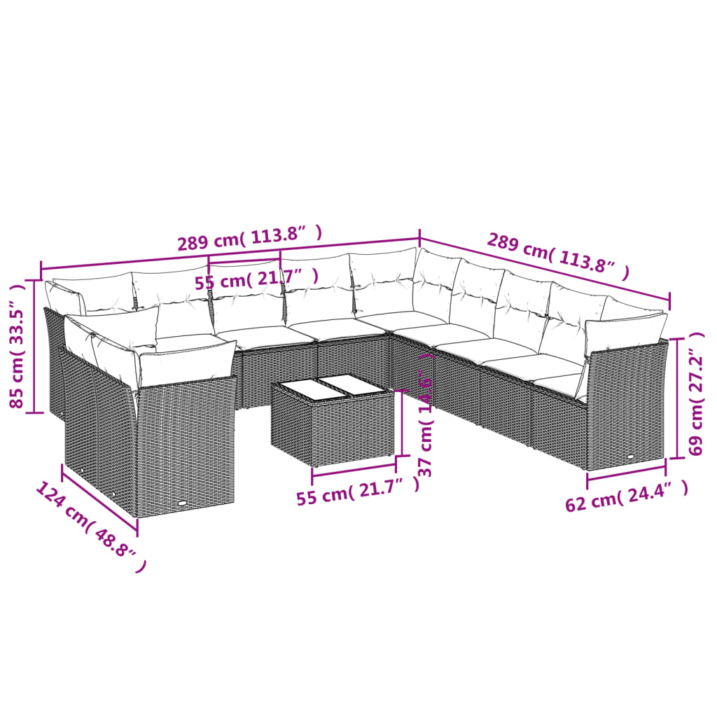 Set Divani Da Giardino 12 Pz Con Cuscini Grigio In Polyrattan - Image 3