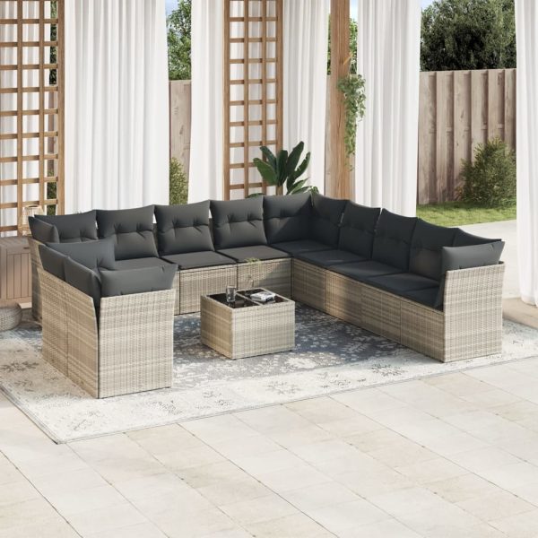 Set Divano Giardino 12 Pz Con Cuscini Grigio Chiaro Polyrattan