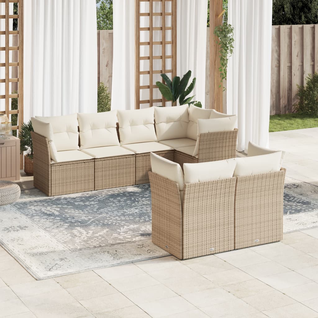 Set Divani Da Giardino 7 Pz Con Cuscini Beige In Polyrattan