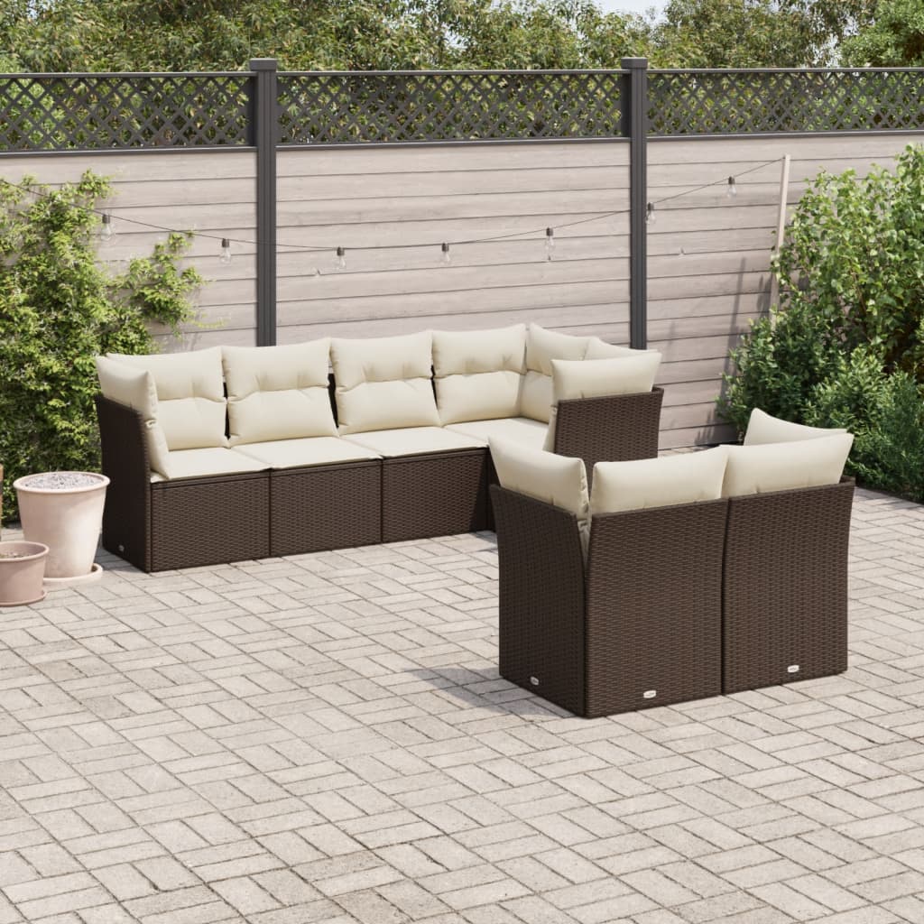 Set Divani Da Giardino 7 Pz Con Cuscini Marrone In Polyrattan
