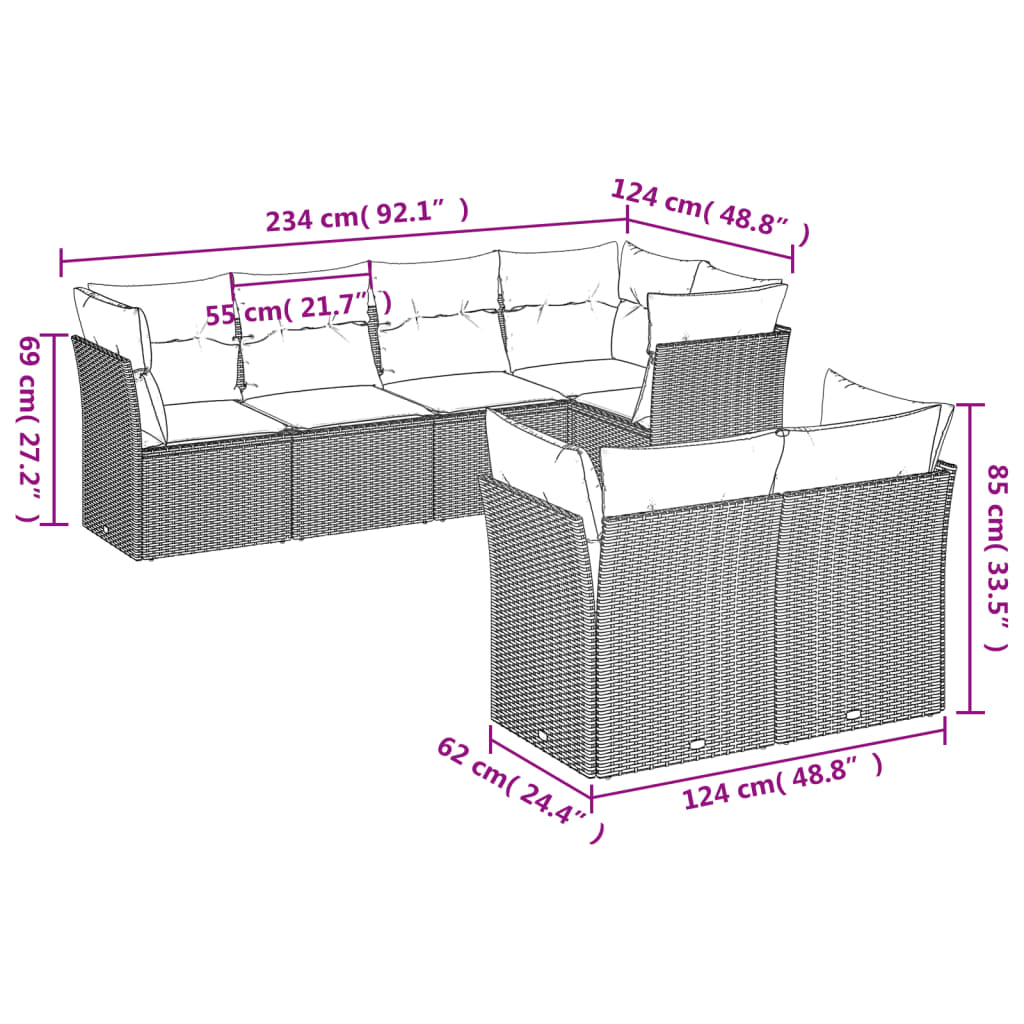Set Divani Da Giardino 7 Pz Con Cuscini Marrone In Polyrattan - Image 3