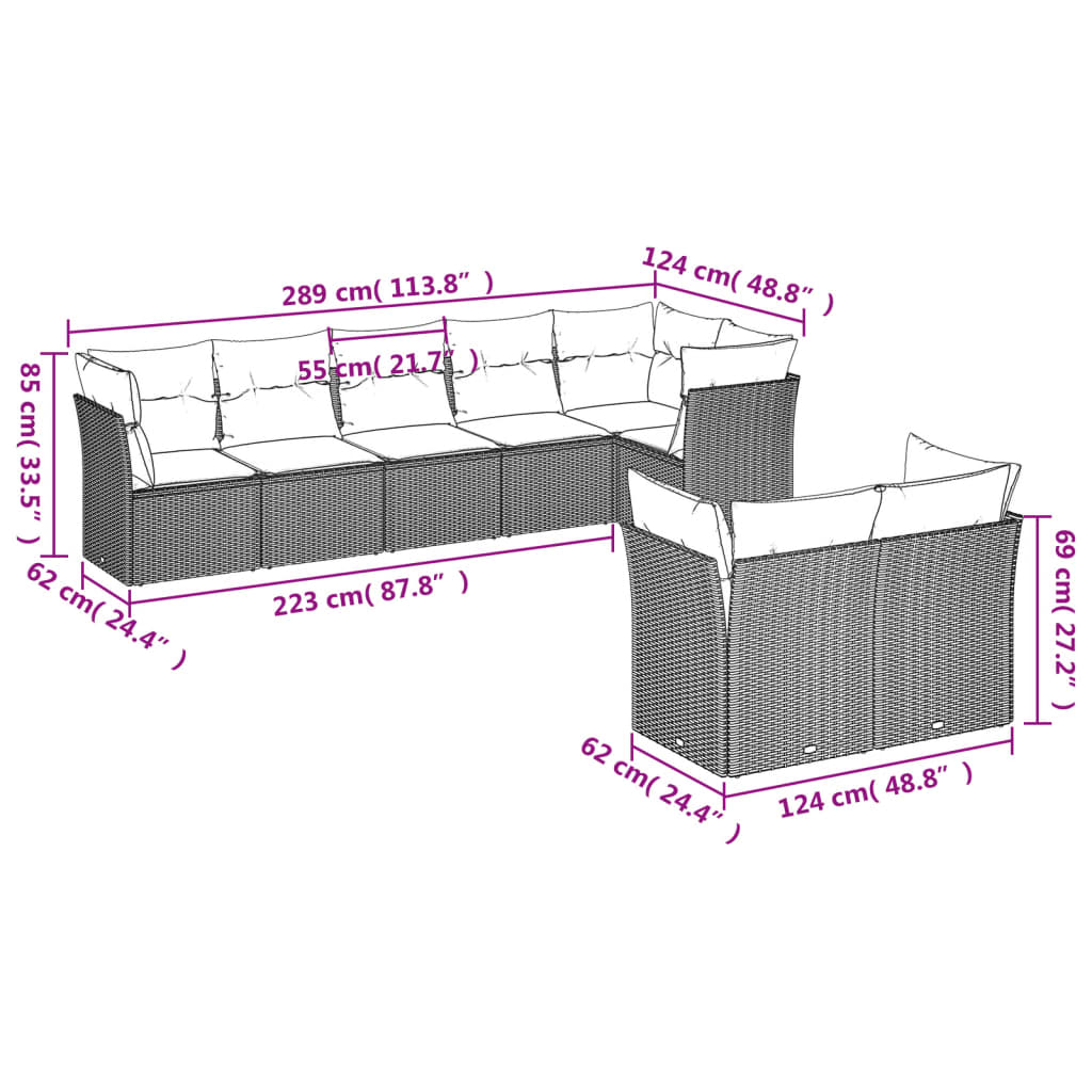 Set Divani Da Giardino Con Cuscini 8 Pz Nero In Polyrattan - Image 3