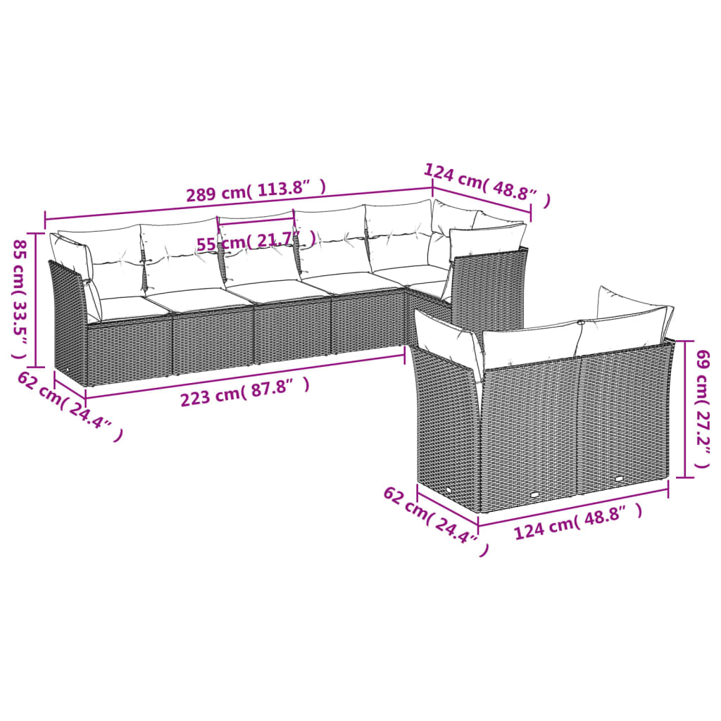 Set Divano Da Giardino 8 Pz Con Cuscini Beige In Polyrattan - Image 3