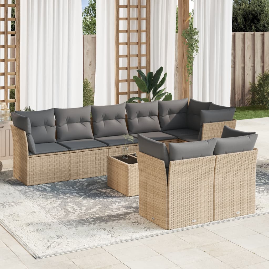 Set Divano Da Giardino 9 Pz Con Cuscini Beige In Polyrattan