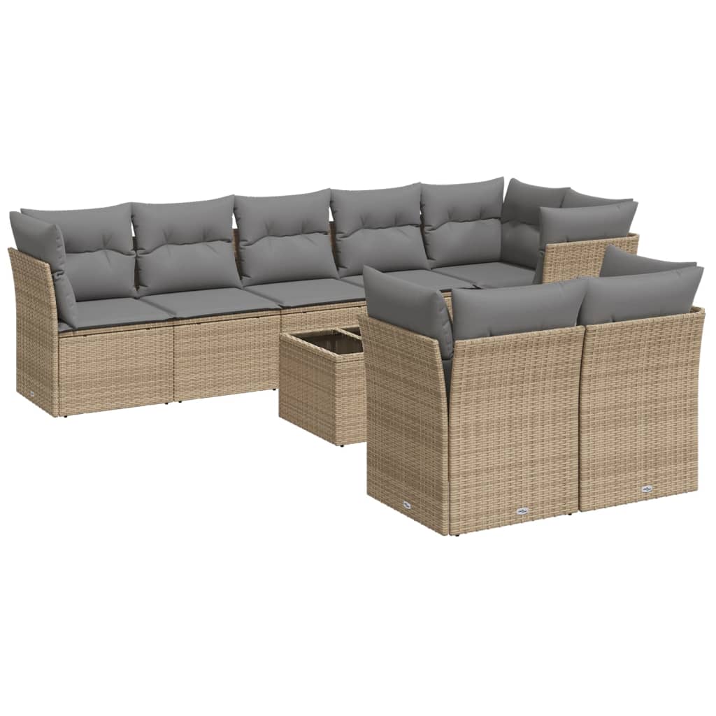 Set Divano Da Giardino 9 Pz Con Cuscini Beige In Polyrattan - Image 2
