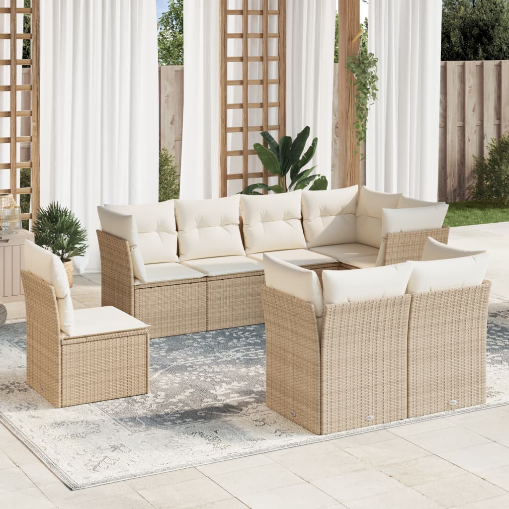 Set Divano Da Giardino 8 Pz Con Cuscini Beige In Polyrattan