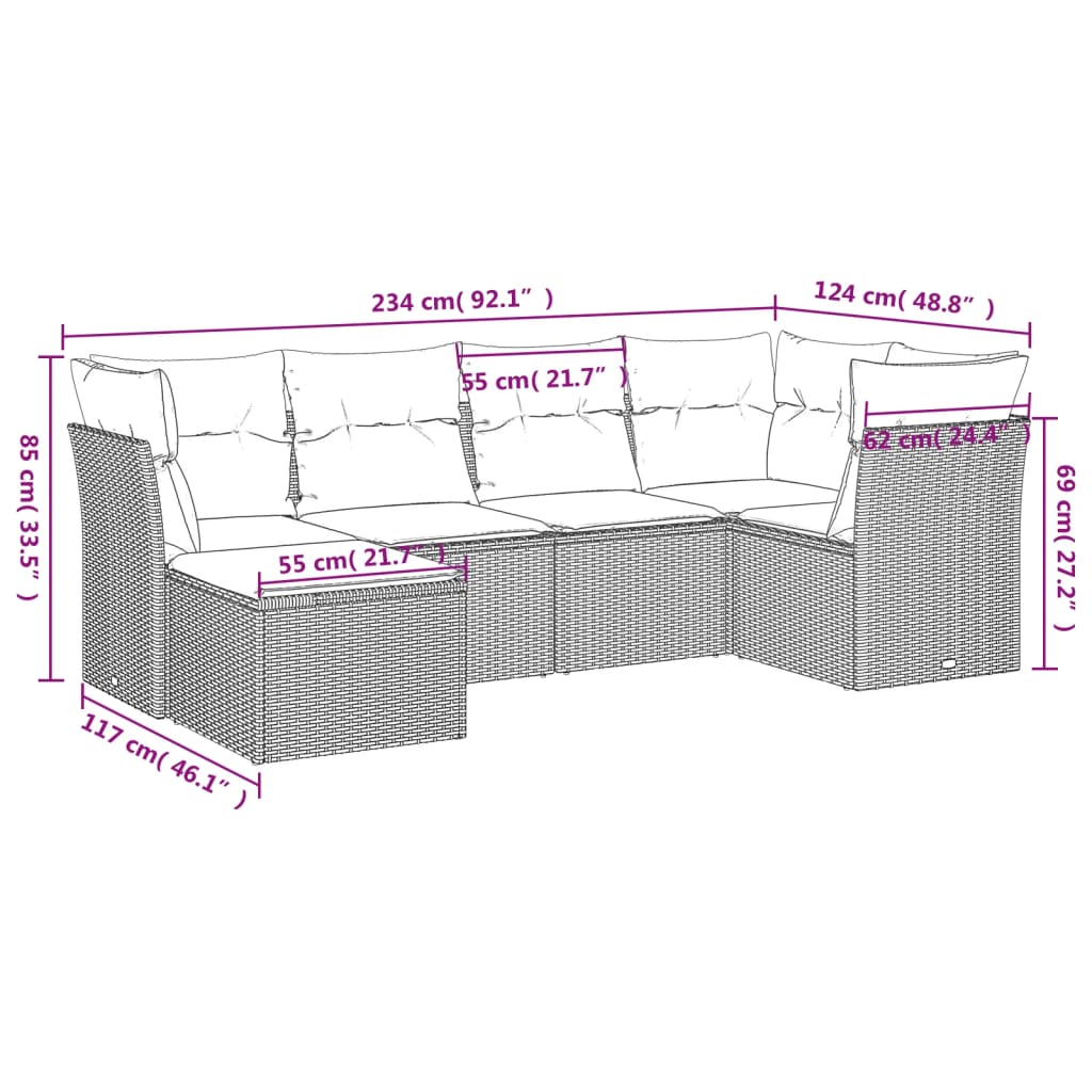 Set Divano Da Giardino 6 Pz Con Cuscini Beige In Polyrattan - Image 3