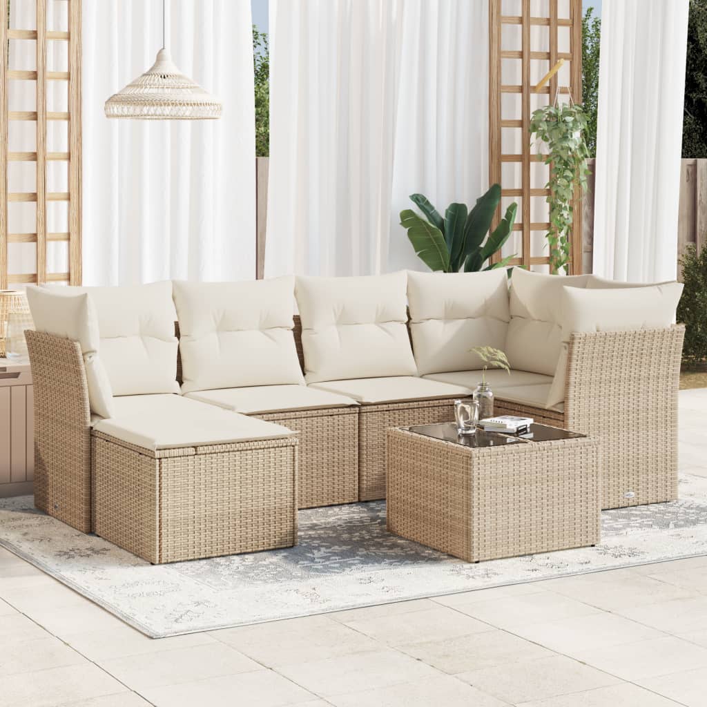 Set Divani Da Giardino 7 Pz Con Cuscini Beige In Polyrattan