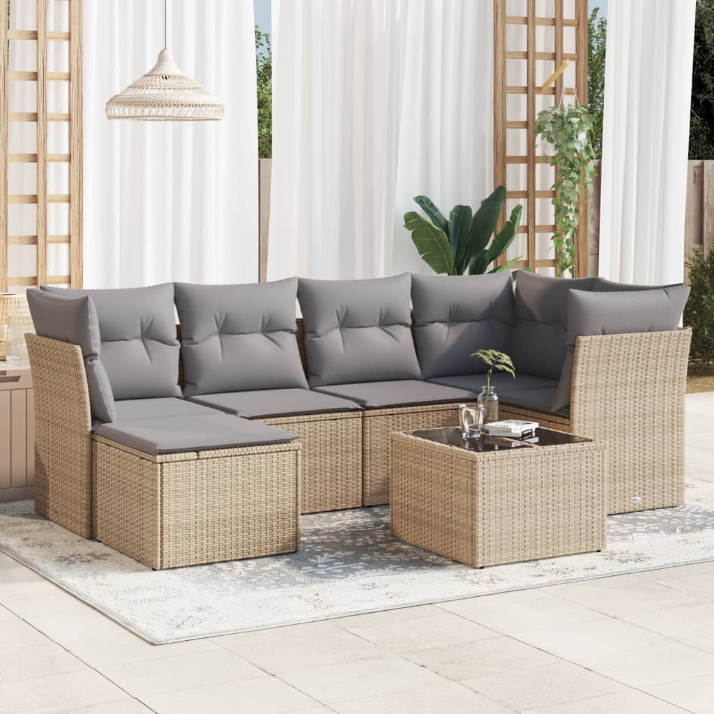 Set Divani Da Giardino 7 Pz Con Cuscini Beige In Polyrattan
