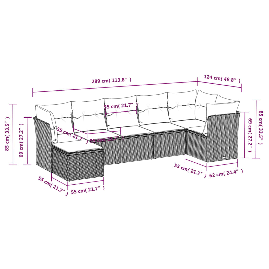 Set Divani Da Giardino 7 Pz Con Cuscini Grigio In Polyrattan - Image 3