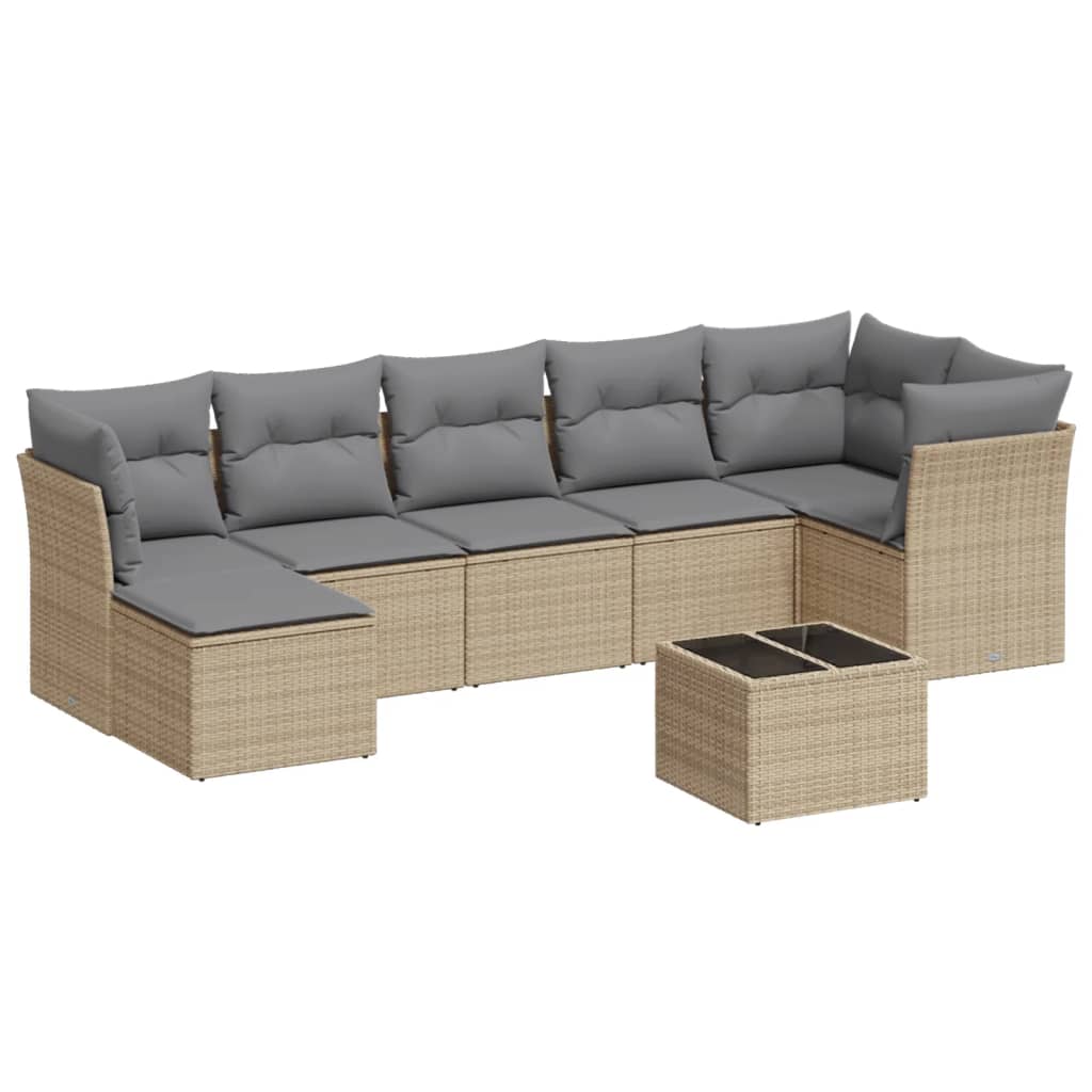 Set Divano Da Giardino 8 Pz Con Cuscini Beige In Polyrattan - Image 2