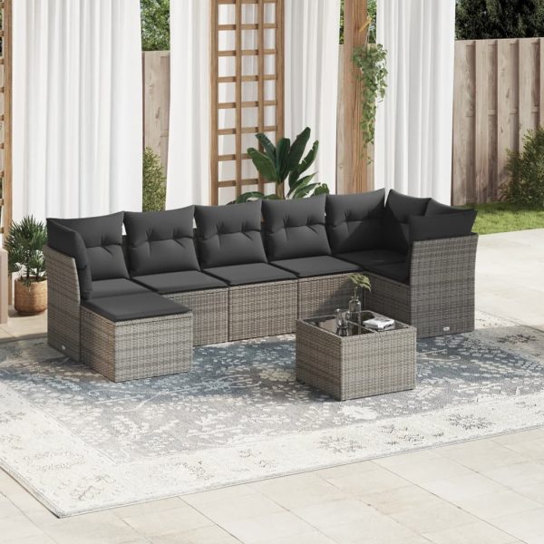 Set Divano Da Giardino 8 Pz Con Cuscini Grigio In Polyrattan