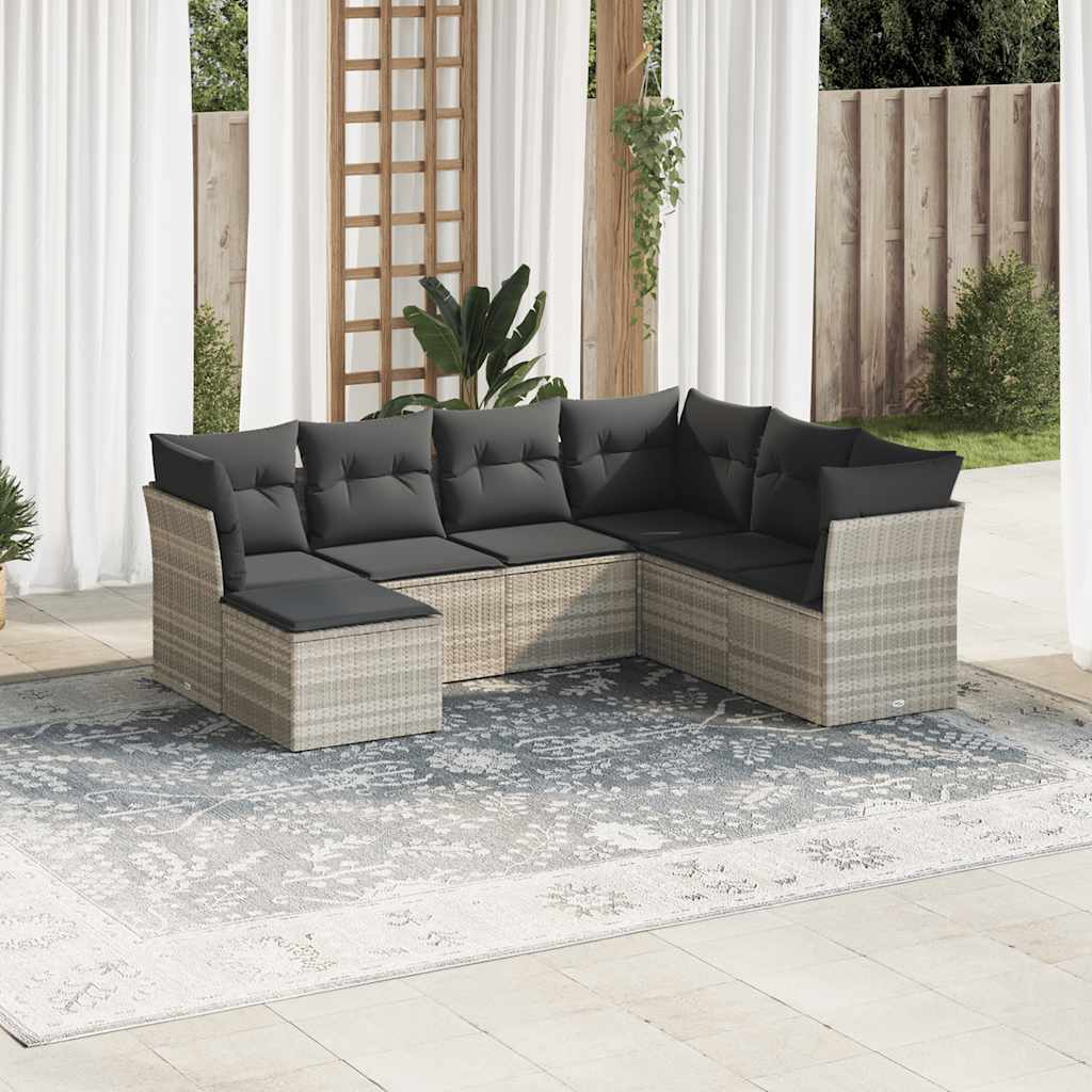 Set Divani Da Giardino 7pz Con Cuscini Grigio Chiaro Polyrattan