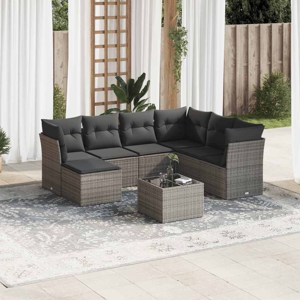Set Divano Da Giardino 8 Pz Con Cuscini Grigio In Polyrattan