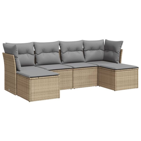 Set Divano Da Giardino 6 Pz Con Cuscini Beige In Polyrattan - Image 2