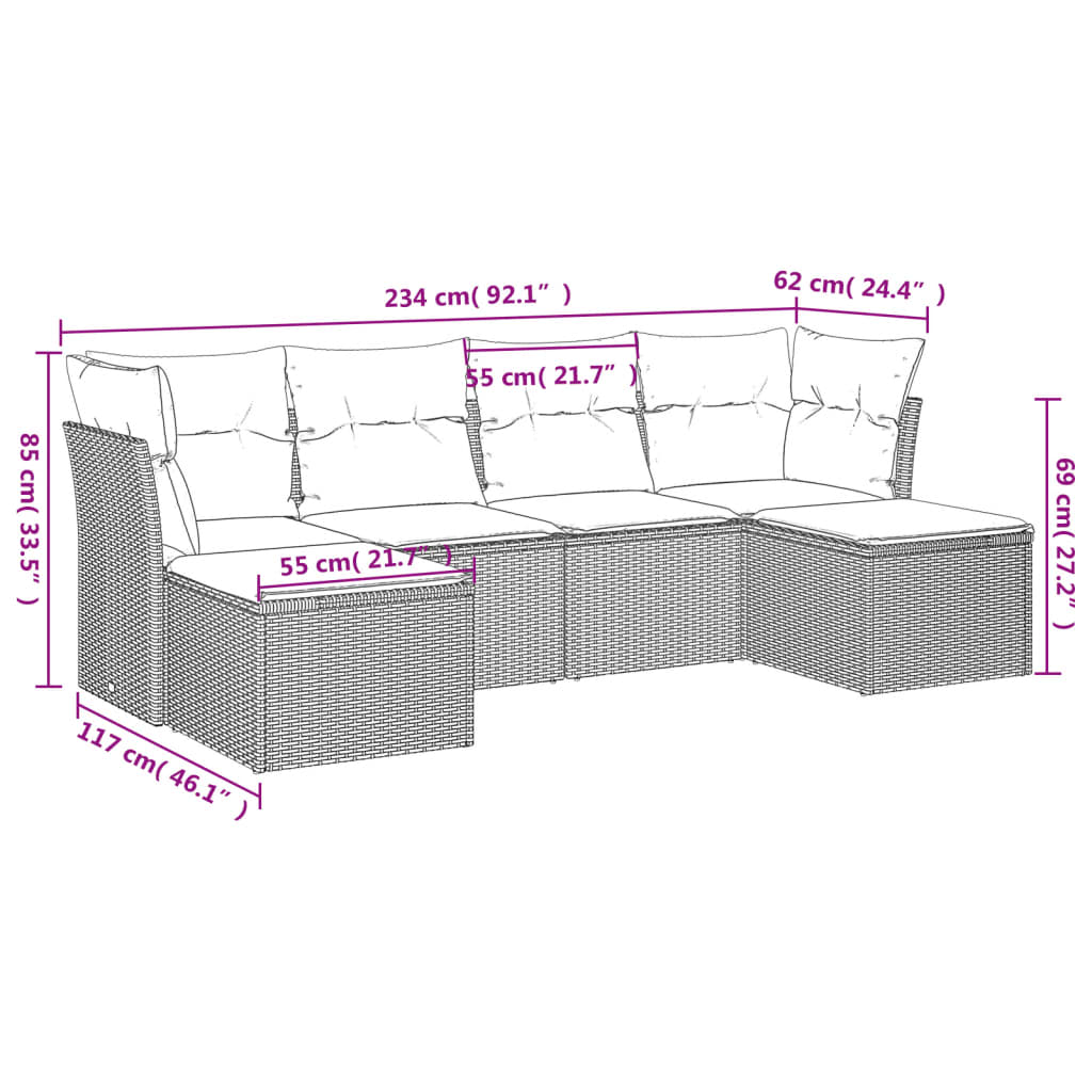 Set Divano Da Giardino 6pz Con Cuscini Grigio Chiaro Polyrattan - Image 3
