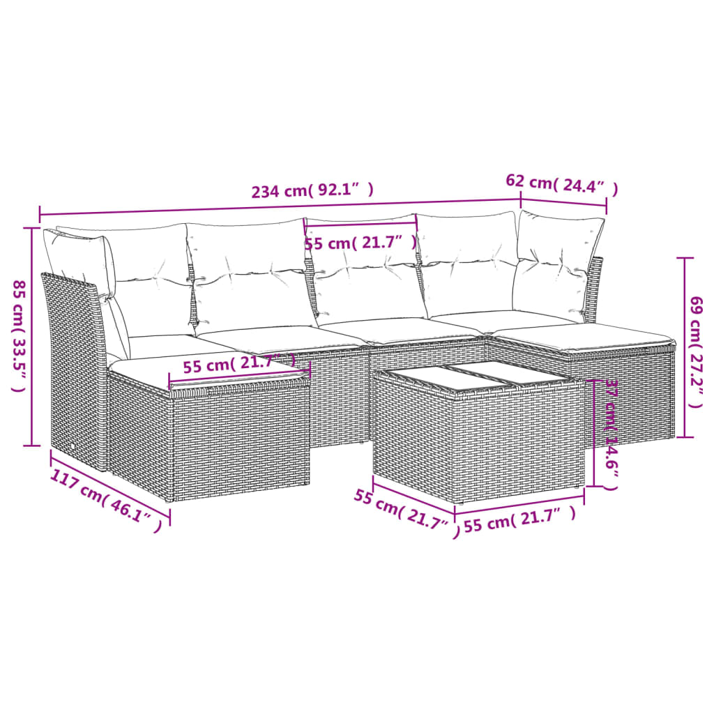 Set Divani Da Giardino Con Cuscini 7pz Nero Polyrattan - Image 3