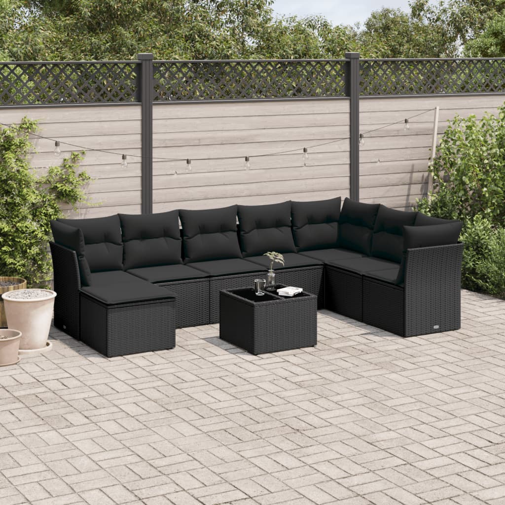 Set Divani Da Giardino 9 Pz Con Cuscini Nero In Polyrattan