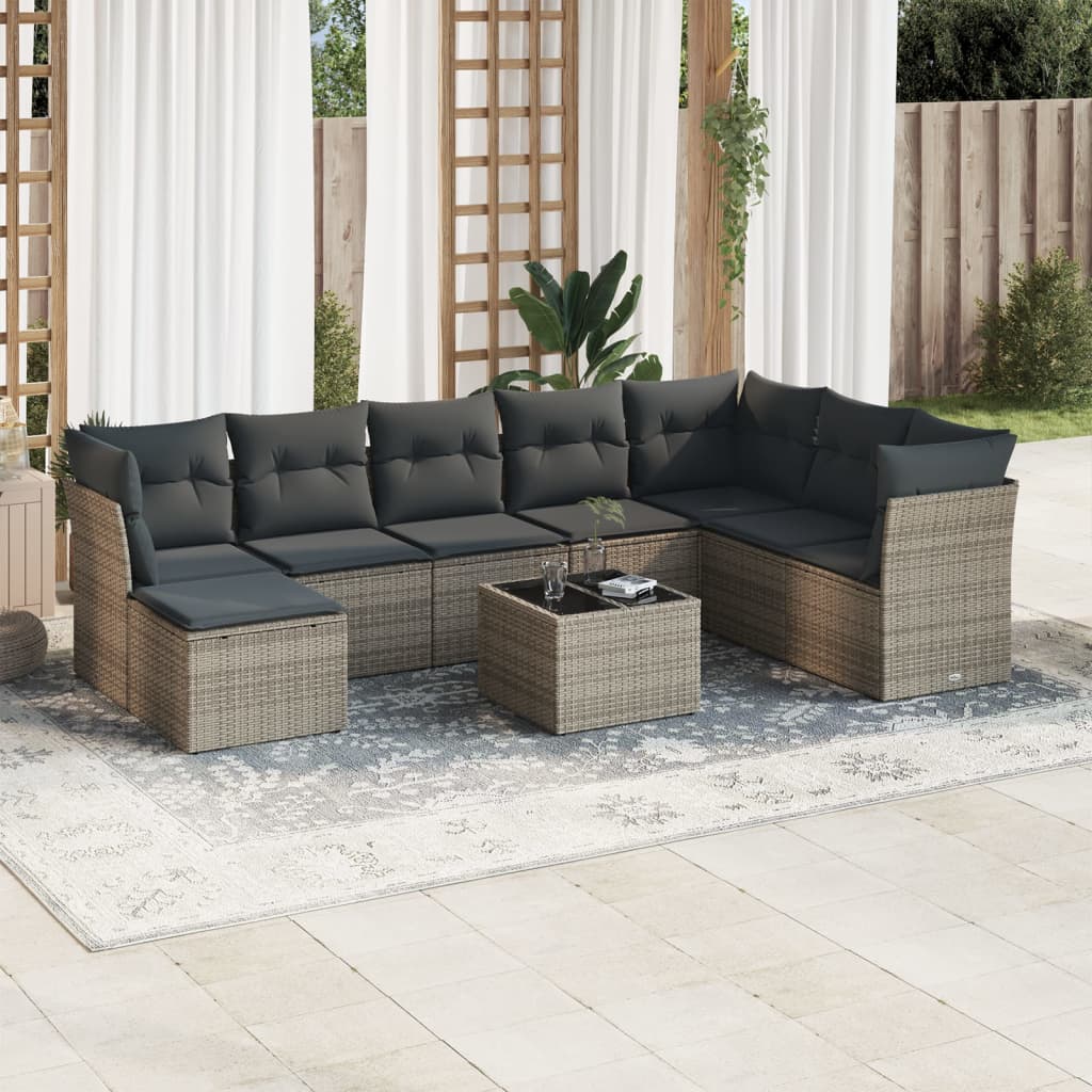 Set Divano Da Giardino 9 Pz Con Cuscini Grigio In Polyrattan