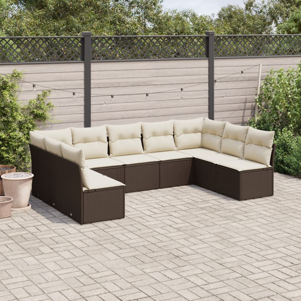 Set Divani Da Giardino 9pz Con Cuscini Marrone In Polyrattan