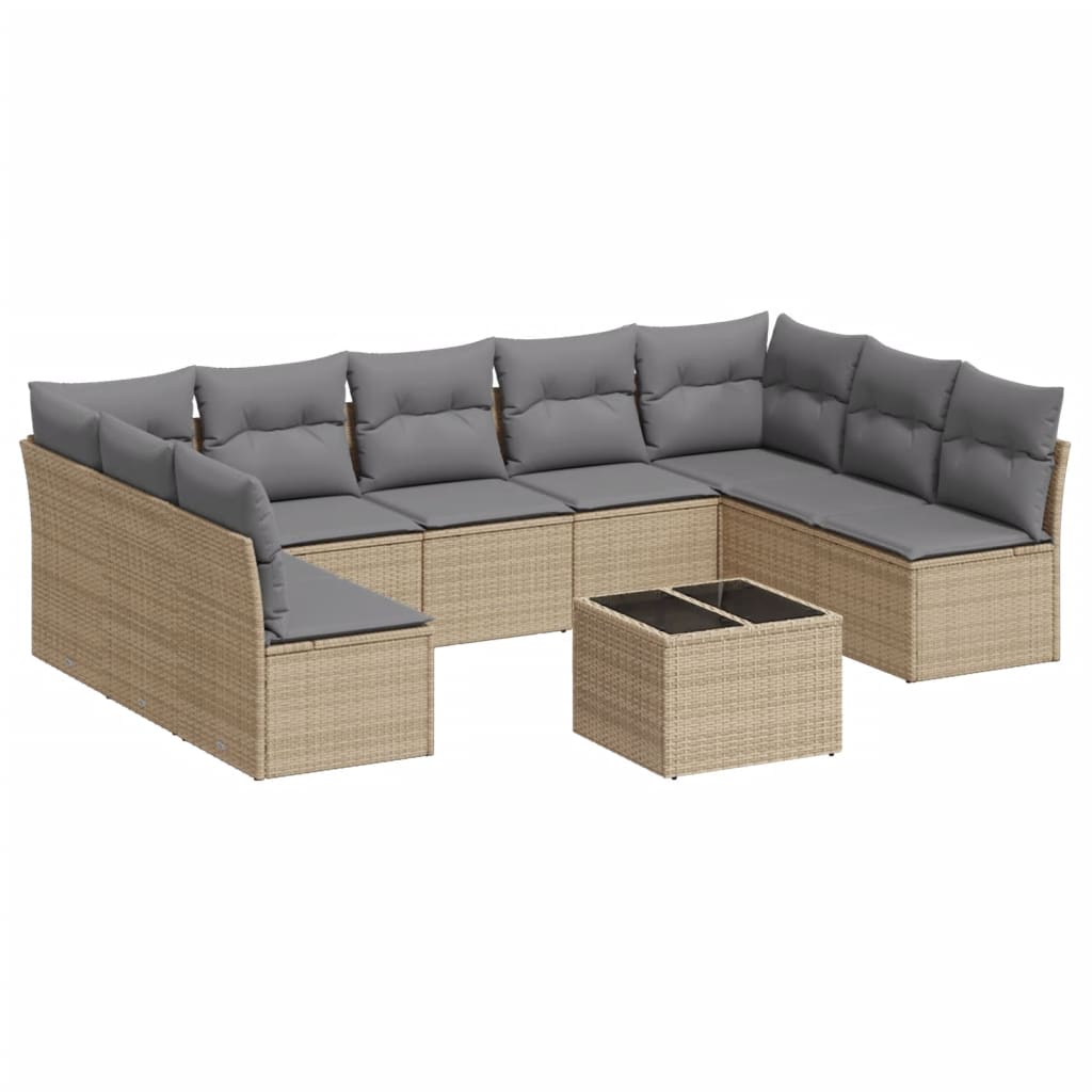 Set Divano Da Giardino 10 Pz Con Cuscini Beige In Polyrattan - Image 2