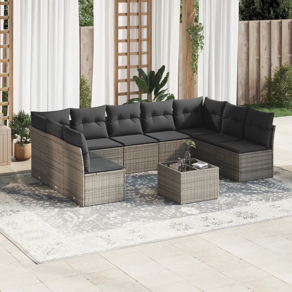 Set Divano Da Giardino 10 Pz Con Cuscini Grigio In Polyrattan
