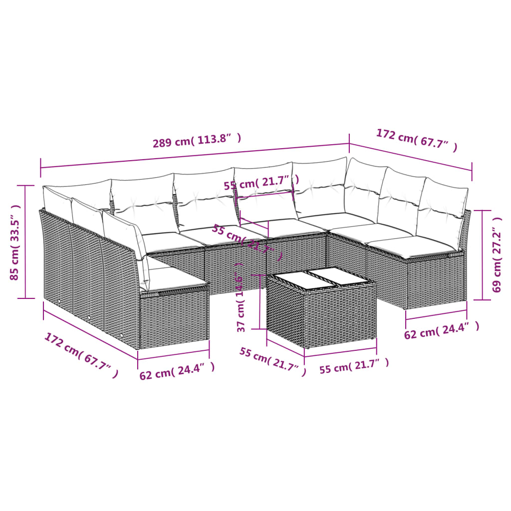 Set Divano Da Giardino 10 Pz Con Cuscini Grigio In Polyrattan - Image 3