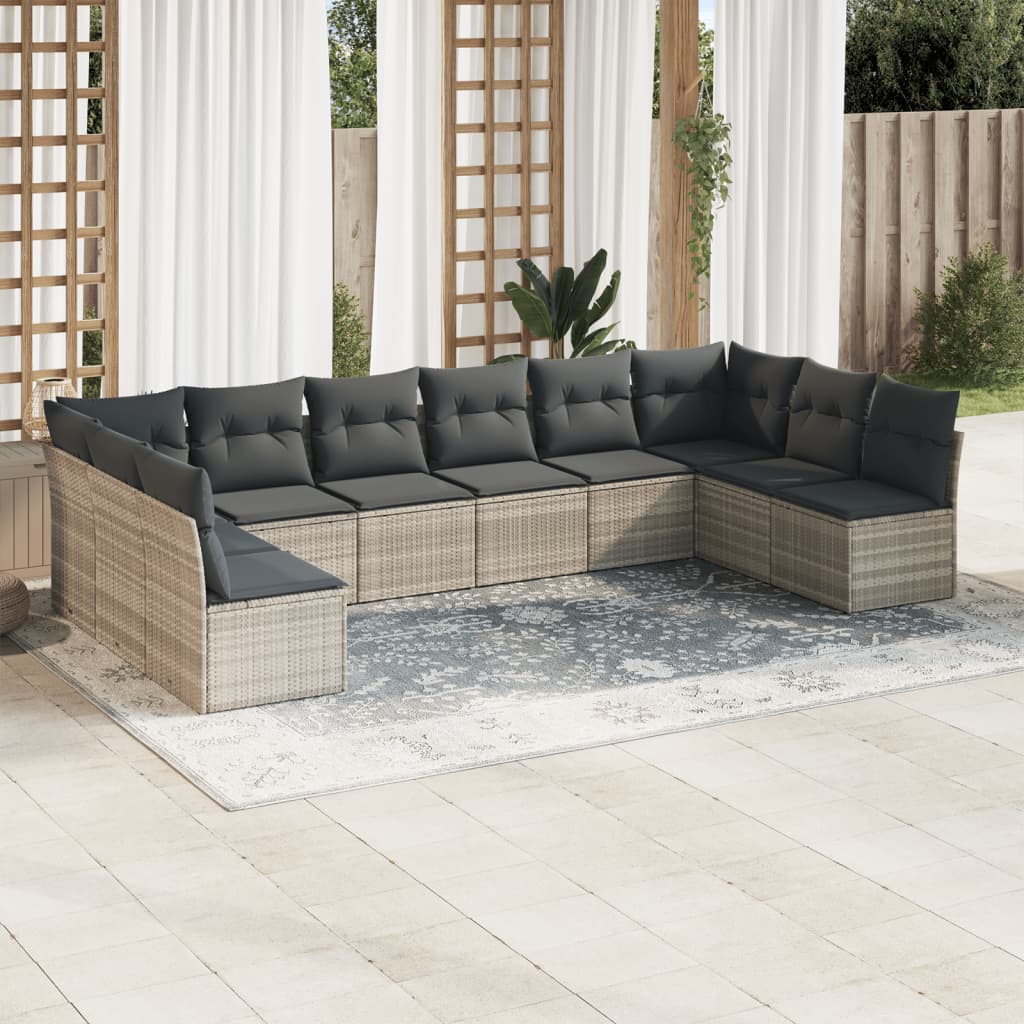 Set Divano Giardino 10 Pz Con Cuscini Grigio Chiaro Polyrattan