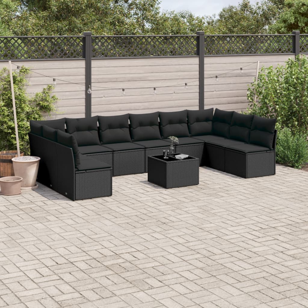 Set Divani Da Giardino 11 Pz Con Cuscini In Polyrattan Nero