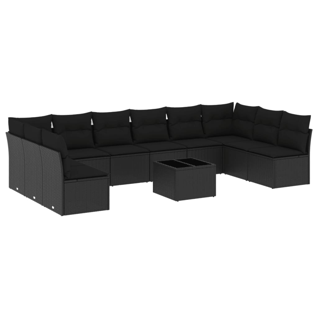 Set Divani Da Giardino 11 Pz Con Cuscini In Polyrattan Nero - Image 2
