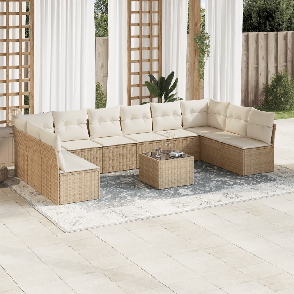 Set Divani Da Giardino 11 Pz Con Cuscini Beige In Polyrattan