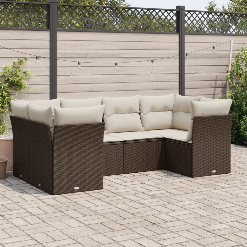 Set Divano Da Giardino 6 Pz Con Cuscini Marrone In Polyrattan