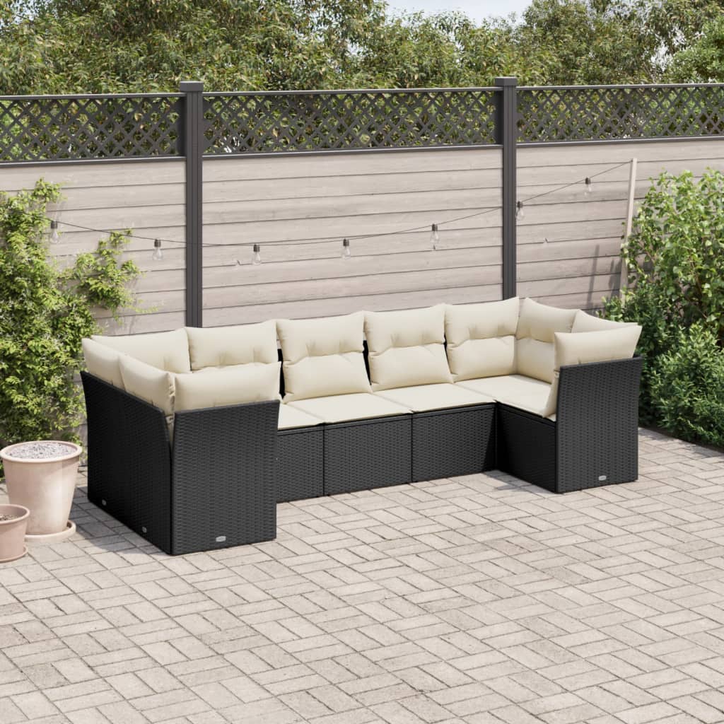 Set Divani Da Giardino Con Cuscini 7pz Nero Polyrattan