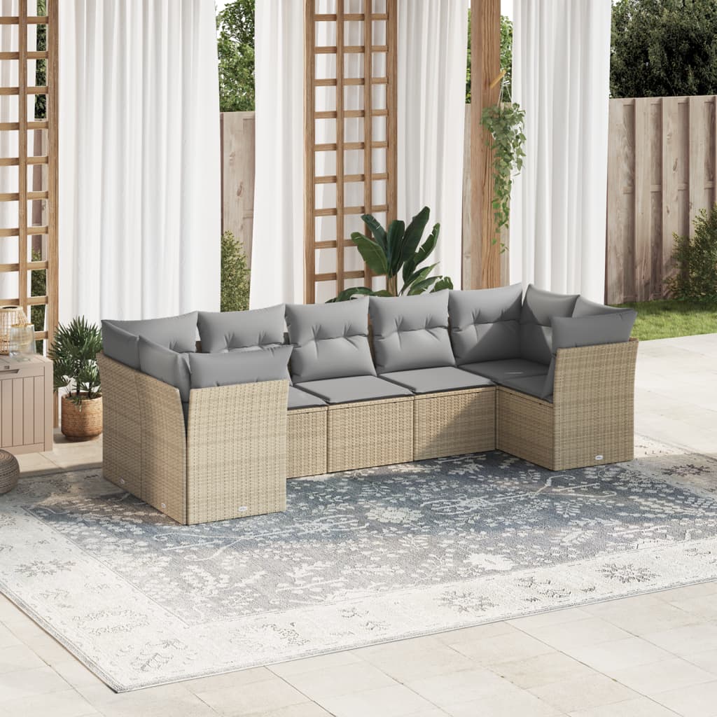 Set Divani Da Giardino 7 Pz Con Cuscini Beige In Polyrattan