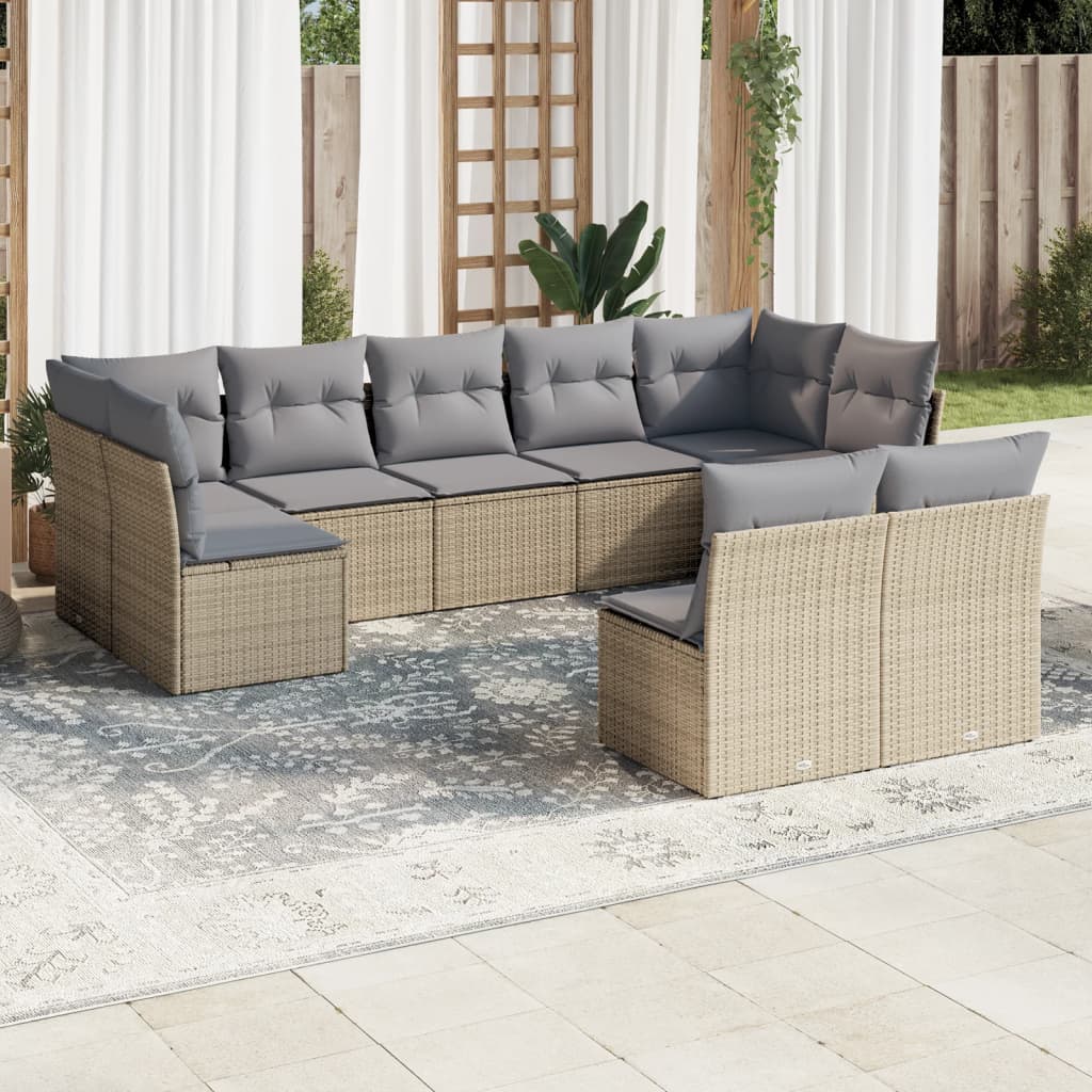 Set Divano Da Giardino 9 Pz Con Cuscini Beige In Polyrattan
