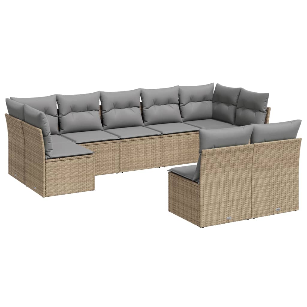 Set Divano Da Giardino 9 Pz Con Cuscini Beige In Polyrattan - Image 2