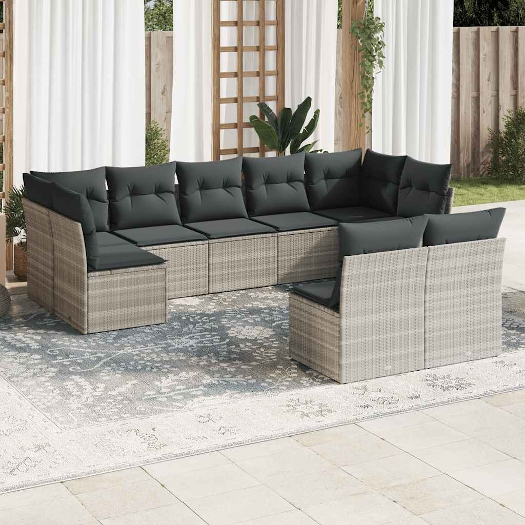 Set Divano Da Giardino 9pz Con Cuscini Grigio Chiaro Polyrattan