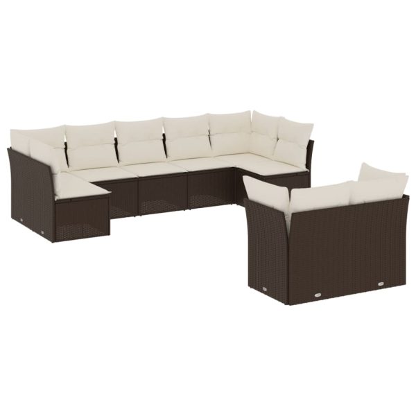 Set Divani Da Giardino 9pz Con Cuscini Marrone In Polyrattan - Image 2