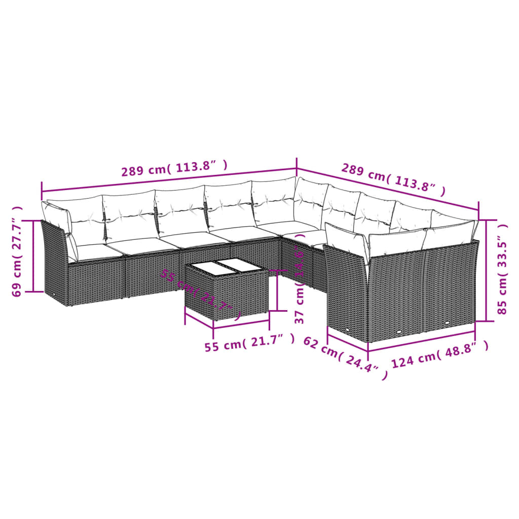 Set Divani Da Giardino 11 Pz Con Cuscini In Polyrattan Grigio - Image 3