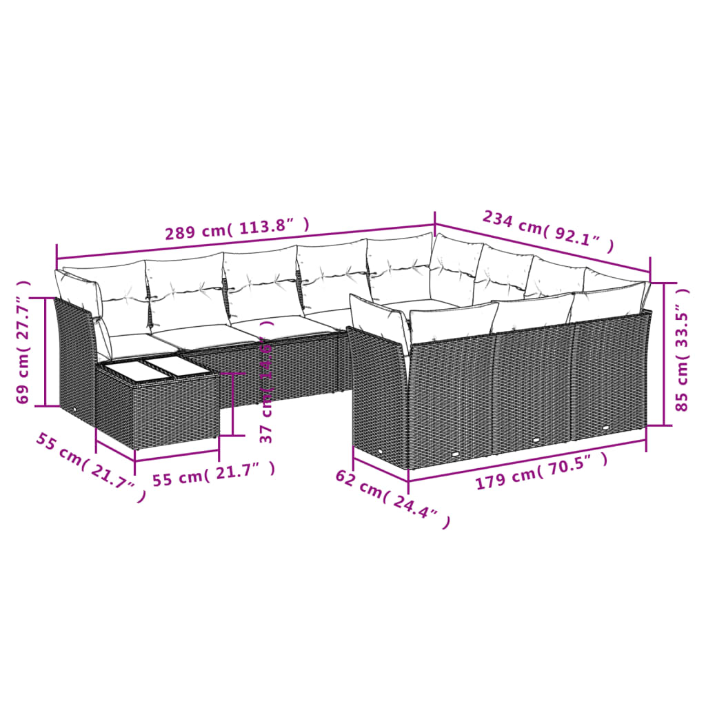 Set Divani Da Giardino 11 Pz Con Cuscini In Polyrattan Nero - Image 3
