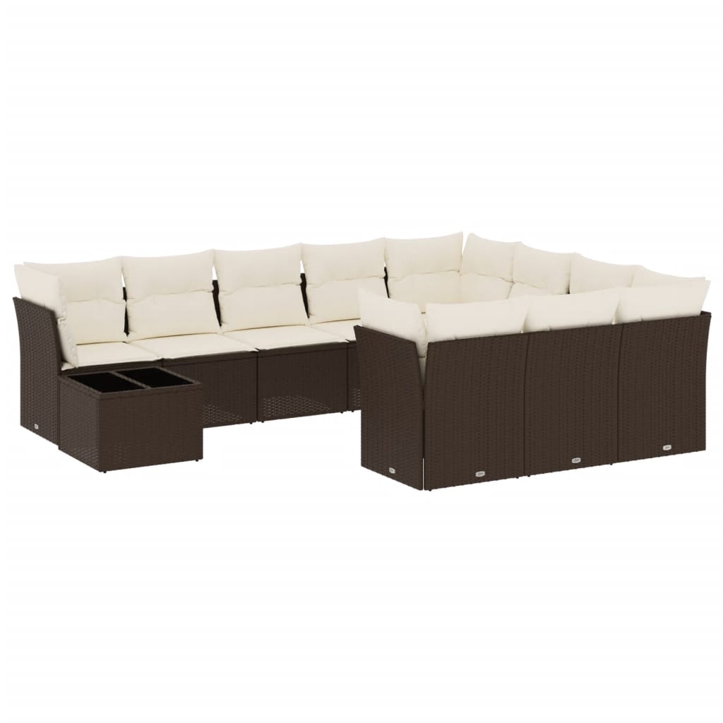 Set Divani Da Giardino 11 Pz Con Cuscini Polyrattan Marrone - Image 2