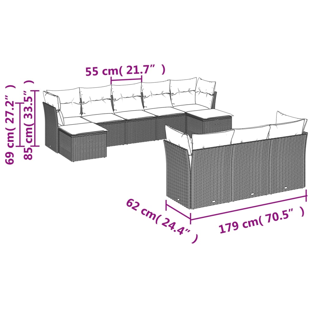 Set Divano Da Giardino 10 Pz Con Cuscini Beige In Polyrattan - Image 3