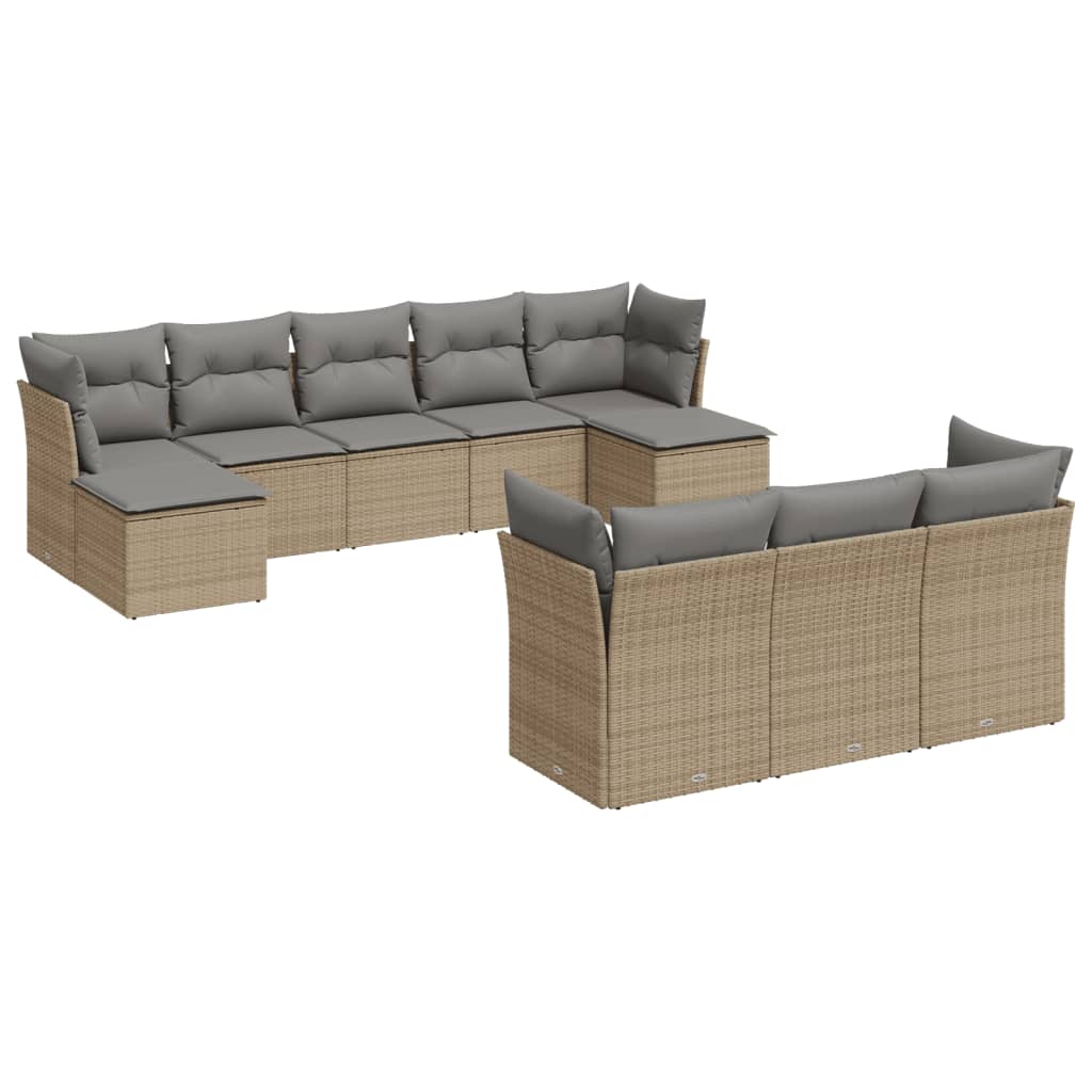 Set Divano Da Giardino 10 Pz Con Cuscini Beige In Polyrattan - Image 2