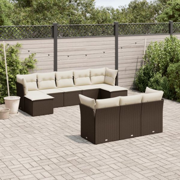 Set Divani Da Giardino 10pz Con Cuscini In Polyrattan Marrone