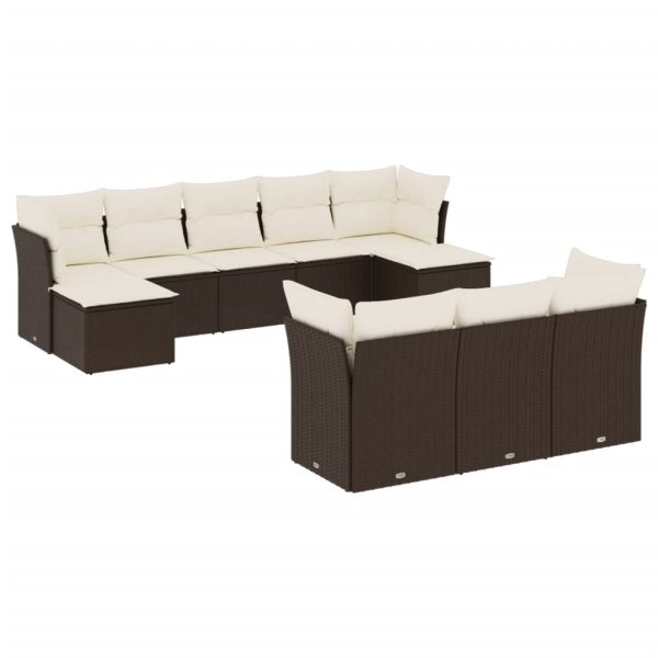 Set Divani Da Giardino 10pz Con Cuscini In Polyrattan Marrone - Image 2