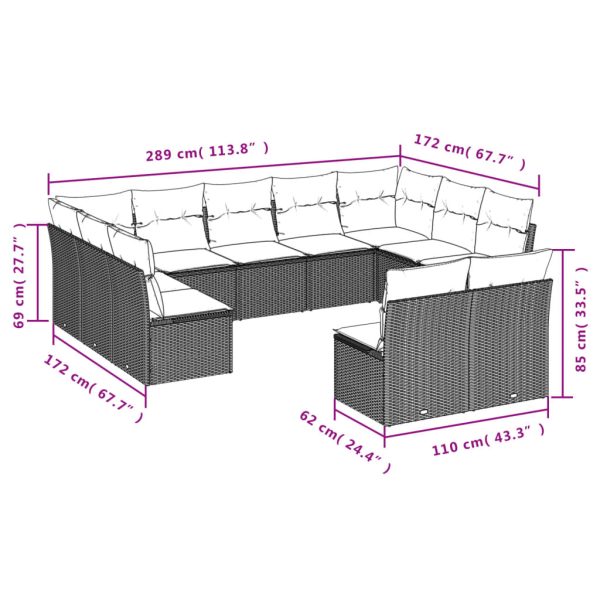 Set Divani Da Giardino 11 Pz Con Cuscini In Polyrattan Nero - Image 3