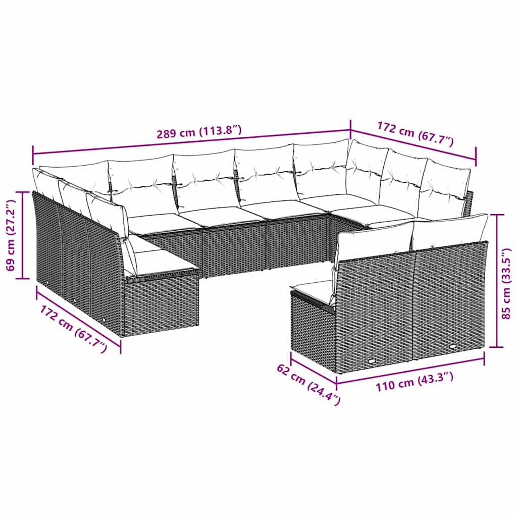 Set Divani Da Giardino 11 Pz Con Cuscini In Polyrattan Grigio - Image 3