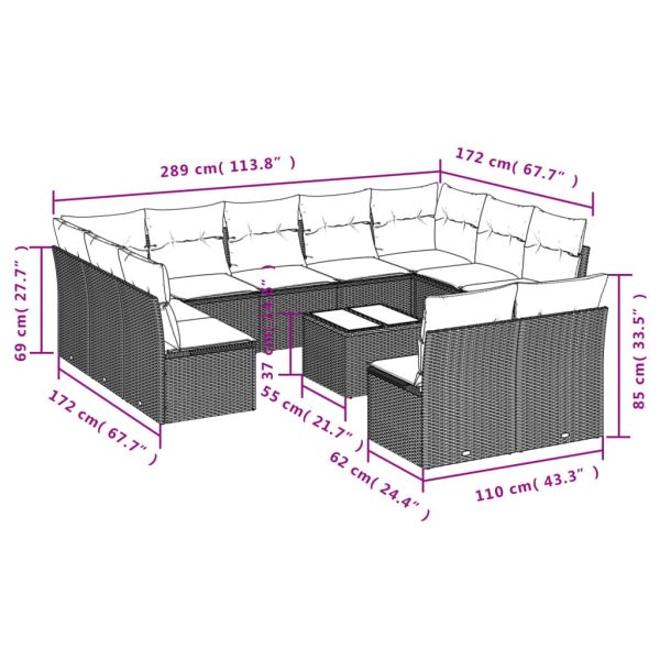 Set Divani Da Giardino 12 Pz Con Cuscini Grigio In Polyrattan - Image 3