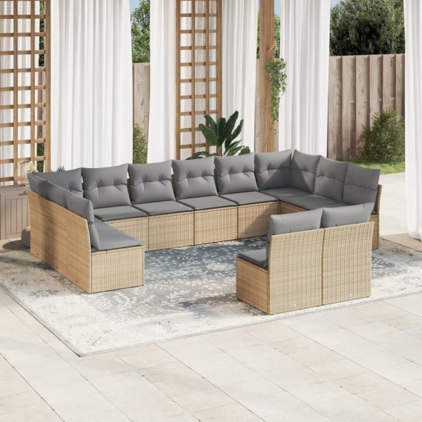 Set Divani Da Giardino 12 Pz Con Cuscini Beige In Polyrattan