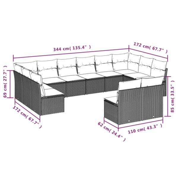 Set Divani Da Giardino 12 Pz Con Cuscini Beige In Polyrattan - Image 3